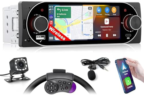Inefala Autoradio CarPlay 1 DIN avec Wireless Carplay et Android Auto sans Fil, Radio avec écran 5,1 Pouces avec Bluetooth, Mirror Link, Compatible FM/RDS, EQ, USB, Type C, Recharge USB