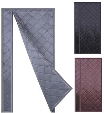 Rideau Thermique Isolant Anti Froid Magnétique Ouverture Latérale Rideau De Porte En Coton Anti Froid ImperméAble Sans Perçage Pour Portes De Cave Balcon Et Terrasse(Gris,80x210cm)