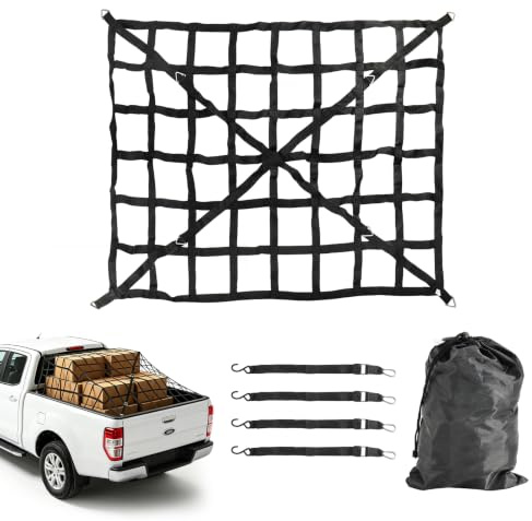 TINMAGI Filet à Bagages et Filet Cargo 167 x 127 cm, Charge Lourde indéchirable réglable, Filet de Surface de Chargement et hayon avec 4 Sangles Fixes pour Pick-up, remorque et SUV, Jeep