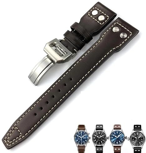 SAAWEE äkta läder kalvläder armband 21 mm 22 mm lämplig för IWC Big PILOT IW5009 IW5103 trådnagel klockarmband, 22mm, Acetat, Ingen ädelsten