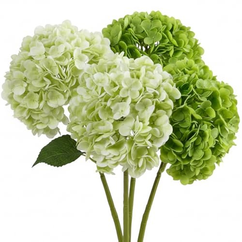 Monwssoe Flores Artificiales, Flores Artificiales de hortensias Verdes, 4 Piezas de hortensias Verdes, de Tacto Real para decoración del hogar (50 cm/19, 69 Pulgadas)