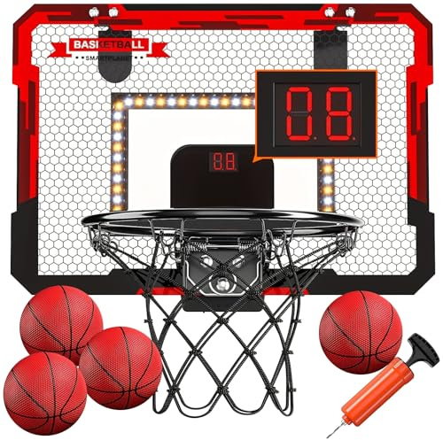 Panier de basket de chambre pour enfants, mini panier de basket-ball avec 4 balles, pompe, scoreboard, 2 filets, jouets de sport pour enfants, pour garçons et filles de 4, 5, 6, 7, 8, 9, 10, 12 ans | Panier