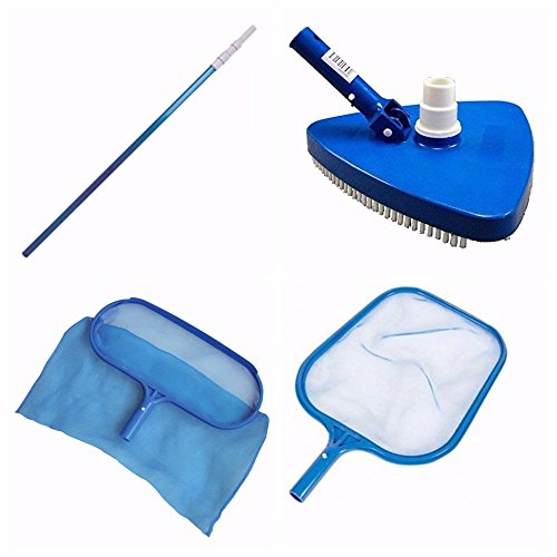 Kit Pulizia Piscina Con Asta da 2.4 mt a 4,8 + Retino Superf + Retino Fondo + Scopa Triangolare Aspirafango