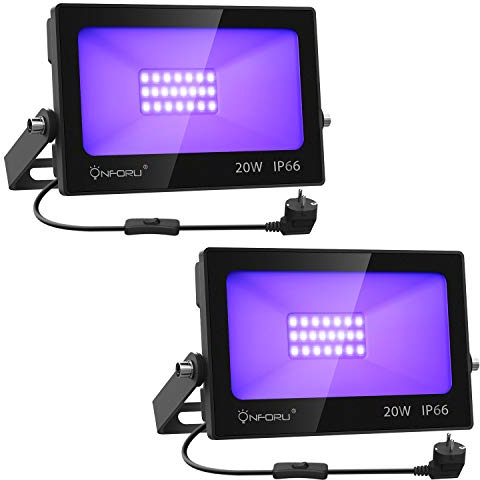 Onforu 20W Lumière Noire LED, Projecteur UV Extérieur, IP66 Étanche Lumiere Noire LED, Eclairage à Effet Ultra-violet pour Soirée, Peinture Fluo, Affiche Fluorescente, Néon, Bar, Fête, Halloween, 2pc