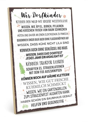 TypeStoff Holzschild mit Spruch – WIR DORFKINDER – im Vintage-Look mit Zitat als Geschenk und Dekoration zum Thema Dorf und Kinder - HS-00415