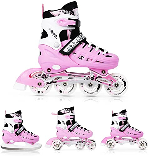 Nils NH10905 - Pattini in linea regolabili 4 in 1, per sport e hockey su ghiaccio, per ragazze e ragazzi e donne, taglia S (31-34)