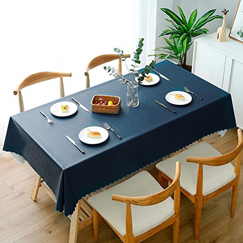 Tovaglia, Blu Scuro Colore Solido Tovaglia In Stile Europeo Semplice Impermeabile E Oilproof Pvc Tabella Esterna Coperta Di Stoffa, Pulire Grande Tovaglia, Usato Per Il Tavolo Da Cucina Tavola Decora