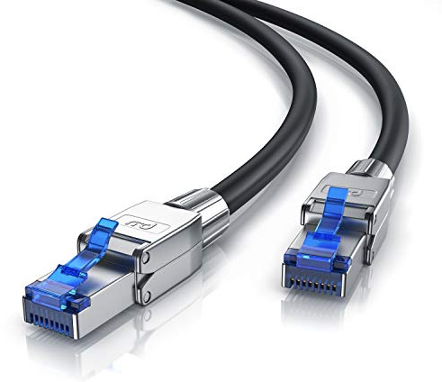 CSL - 25m Cat 8 LAN Kabel Netzwerkkabel - Glasfaser Hochgeschwindigkeit 40 Gbit/s 2000 MHz Ethernet Patch Kabel - 8.1 Feldkonfektionierbare RJ45 Stecker - 25 Meter Schwarz