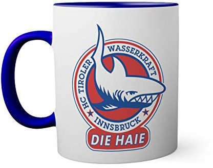 Ice Hockey Team Hc Tiroler Innsbruck Die Haie Eishockey Tasse innen und am Henkel dunkelblau außen weiß 330ml