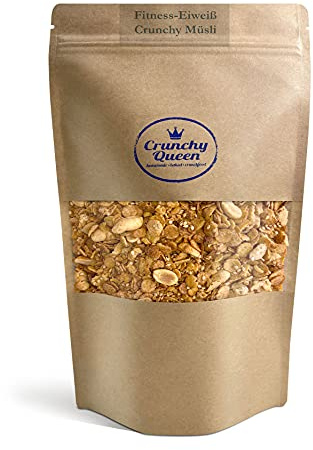 Crunchy Queen Fitness-​Eiweiß Granola Knuspermüsli | 33% Protein | Handgemacht | Sparpaket | High Protein Müsli | Low Carb | Vegan | Müsli ohne Zucker | Crunchy Topping für Smoothiebowl | 3x 340g