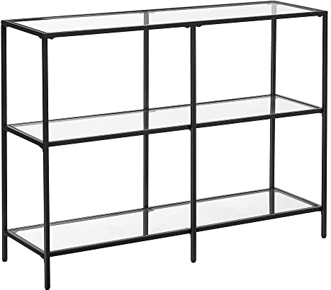 VASAGLE Konsolentisch, Regal, 3 Ablagen aus Hartglas, Flurtisch, 30 x 100 x 73 cm, Metallrahmen, modern, für Flur, Wohnzimmer, Schlafzimmer, klassikschwarz-transparent LGT027B01