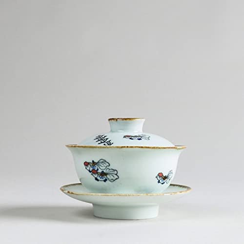 DUNGS Service à thé Gaiwan en céramique peinte à la main en porcelaine anglaise bleue et blanche