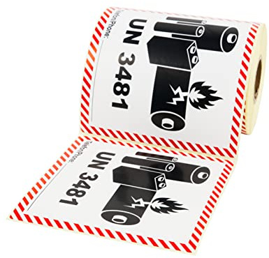 Prolac Adesivo per merci pericolose UN 3481 contiene batterie agli ioni di litio, 250 pezzi, 100 x 100 mm, per spedizione, etichette autoadesive per oggetti pericolosi PROLAC-WARNLABELS