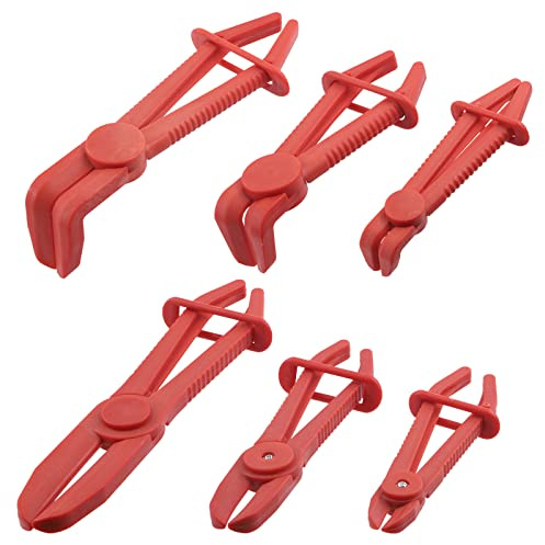 Swpeet 6Pcs rouge ligne droite et 90 ° angle pinces pinces flexibles Kit de pinces de tuyau, Pince de tuyau Pince de pinces Set de pinces de ligne pour les tuyaux de frein, tuyaux de carburant