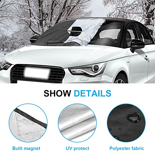 FRECOO Copertura Auto Magnetica, Protezione dal Gelo e Neve, Ghiaccio, UV, Adatta la Maggior Parte dei Veicoli (210 x 125cm)