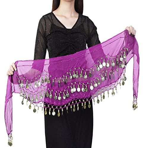 Orientaliskt Dansbälte, Magdansbälte för Flickor, Orientalisk Dans i Svart Guld med Paljetthalsduk, Scenframträdande, Födelsedagsföreställning, Festföreställning(Lila)