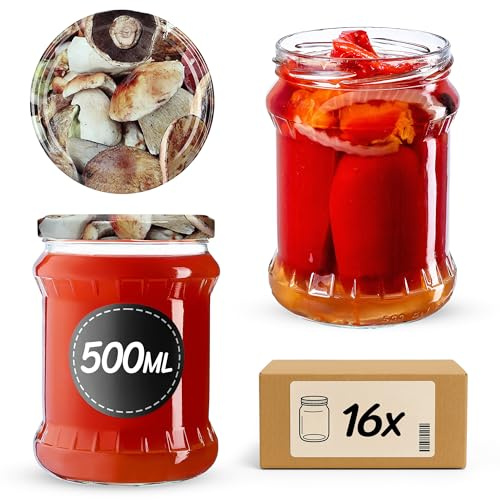 KADAX Set di 16 barattoli in Vetro 500ml Ø82 – Tappo a Vite Twist-off ermetico, per Conserve, sottaceti, fermentazione e omogeneizzati