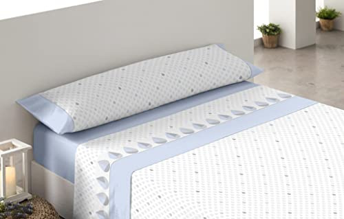 Donegal Collections - Juego de Sabanas Estampadas 3 Piezas Cama 90cm Óvalo Azul, Primavera Verano, Algodón Poliéster, Bajera, Encimera y Funda de Almohada