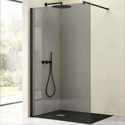 Mai & Mai Box Doccia Walk-In 120x200cm, Parete Doccia in Vetro 8mm Braccio di Sostegno 70-120cm MMBR1 Vetro di Sicurezza ESG con Rivestimento Nano Nero Bremen01VG