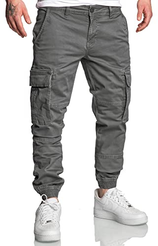 REPUBLIX Herren Jogger Cargo Chino Jeans Hose R7020 Dunkelgrau W32