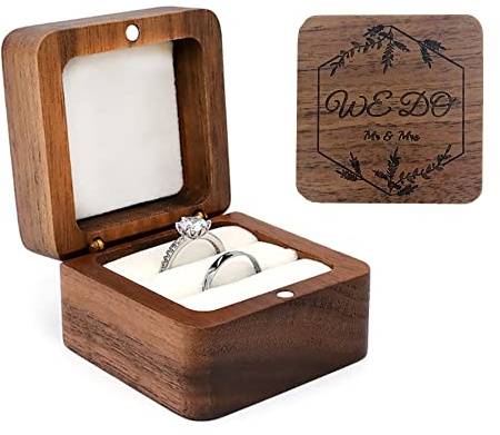 molchagar We Do Wooden Wedding Ring Box for 2 Rings, Engraved Mr & Mrs Double Ring Holder for Wedding Ceremony Ring Bearer Box Anniversary Birthday Gift Ideas