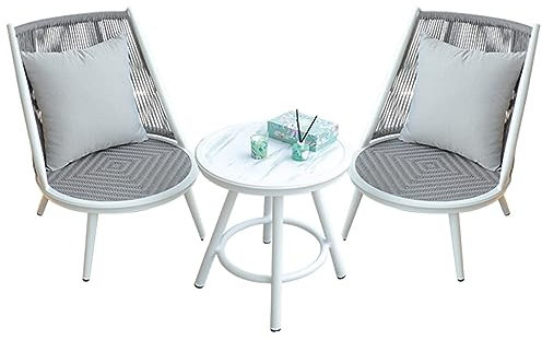 ZzZana Set Bistrot da Patio 3 Pezzi, Sedie In Rattan Retrò, 2 Sedie da Esterno e Tavolino Rotondo In Vetro, per Patio, Balcone, Giardino e Piscina (Color : Style 1)