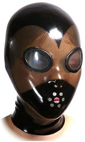 SM Bondage Maske Latex Maske Extrem Sklave Fetisch Maske Lassen Atemlöcher Vollmaske Handgefertigt Sex Maske für Frauen und Männer BDSM Maske Cosplay Maske Latex Lovers Sexy Sexspielzeug,XXL,Black