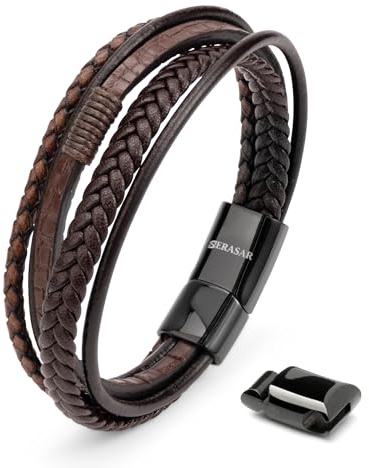 SERASAR Läderarmband för Män 23cm Flätat Brun Armband Pojkarmband Hanarmband Smyckepresentidé Jubileumspresenter Present till Make, Pojkvän, Vänner