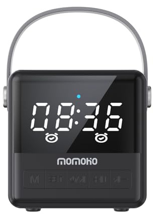 Momoho Portable Bluetooth Speakers, Small Speakers Bluetooth Wireless with Dual Alarm Clock,Vintage Decor for Bedroom, Support TWS, Stereo Sound and Loud Volume, Built-in Microphone (Black)