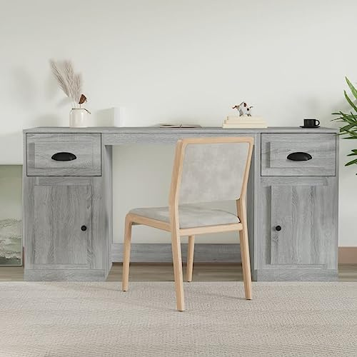 KTHLBRH Schreibtisch mit Stauraum Grau Sonoma Holzwerkstoff, Sekretär Schreibtisch, Schreibtisch, Computertisch, platzsparendes Design, ideal für das Homeoffice