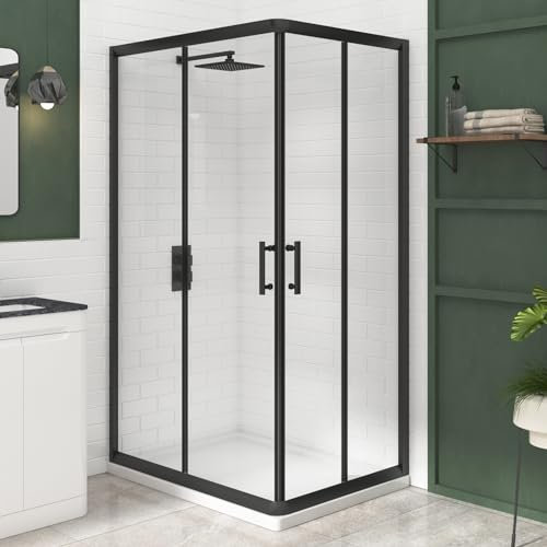 1000 x 700mm Sliding Doors Corner Entry Shower Enclosure Matt Black 6mm Glass Screen Cubicles
