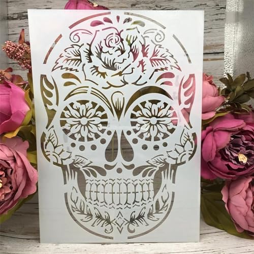 Totenkopf-Schablone, A4, 29 x 21 cm, Totenkopf, Skelett, Geist, Schichtschablonen, Malerei, Scrapbooking, Färbung, Prägung, Album, dekorative Kartenvorlage, Stil 5