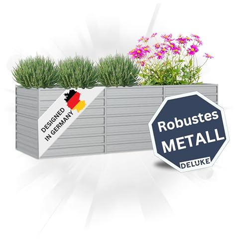 DELUKE Hochbeet für Garten Oskar Silber | 240x80x77cm | Verzinkter Stahl | Wetterfest | Gartenbeet Kräuterbeet Blumenbeet Beet hoch Frühbeet für Garten Gemüsebeet