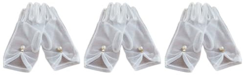 Holibanna 3St Hochzeitshandschuhe aus Gaze Brauthandschuhe geblümte Hochzeitshandschuhe Spitzenhandschuhe aus Baumwolle Strass-Handschuhe Handschuhe anziehen der Sommer Hochzeitszubehör Weiß