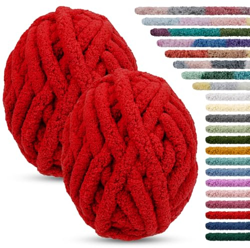 LEREATI 2 Stränge Armstricken Wolle für Decke Stricken 2cm x 25.6m Chenille Wolle zum Häkeln 226g Handstrickgarn Chunky Yarn, Dicke Schlauchgarn zum Handstricken Decken, Tasche, Haustier Bett