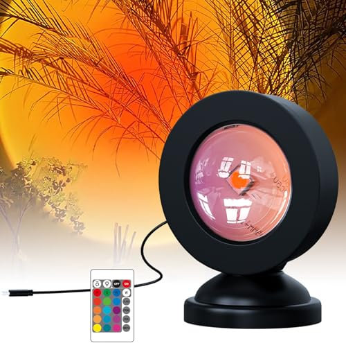 Sunset Lamp,16 Farben Sonnenuntergang Lampe,Sonnenlicht LED Projektor,Sonnenuntergangslampe mit Fernbedienung,LED Sunset Projection Lampe,Romantisches Vision Stimmungslicht für Fotografie,Selfie