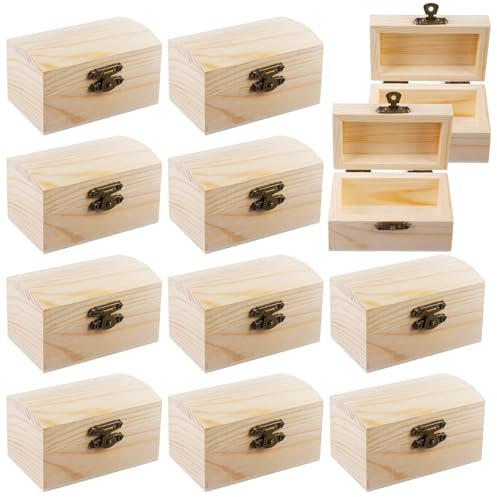 SUNOYA Mini Schatztruhe Holz,12 Stück Holzkiste Mit Deckel,Schatzkiste 9 * 5.5 * 5cm,Holztruhe Mit Knopfdeckel für Aufbewahren und Dekorieren Geschenk,Bemalen und Basteln Geburtstags DIY