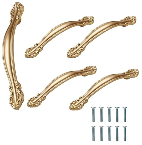 Lulullaby 5 Stück Schrankgriffe Gold Stangengriff Möbelgriffe, Schublade Knöpfe Küchengriffe Eisenware Türgriff, Aluminiumlegierung, Kleiderschranktürgriff, Für Schranktür, Hole Centers: 96mm