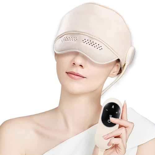 Compress Head Massager and Eye Heating, Electric Migraine Relief Cap Massager Helps to Tension Headache Relief, Stress Relax, Sleep Aid, Head & Eye Mask Massager with 4 Modes Compression and 3 Heating