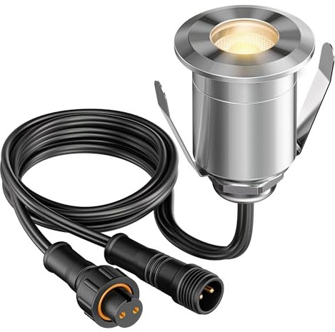 ledscom.de LED Bodeneinbauleuchte BINO für außen, IP67, Edelstahl, Glas, edelstahl, rund, 32mm Ø, warmweiß