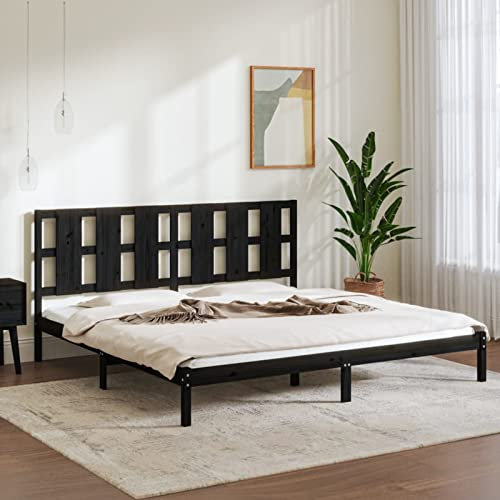 Iiaky Massivholzbett Bettgestell Bed Frame Bett Mit Bettkasten Hausbett Bett Massivholz Schwarz Kiefer 200x200 cm - 3105624