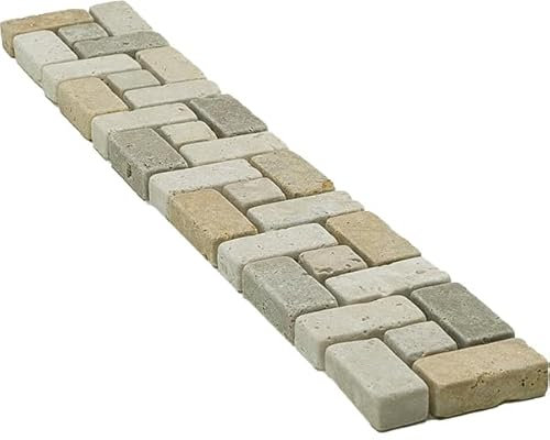 Albedo Pierre Géo Mixte Travertin Bordure En Mosaïquee Ivoire, Noce, Jaune 5 x 30.5 cm 1 cm Rectangulaire Moderne Pose Collée 1 m²