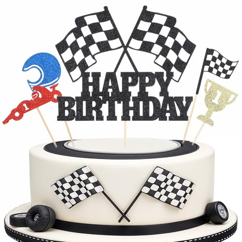 LLOUSSAK 13 Stück Rennauto Tortendeko, Rennwagen Kuchen Cake Topper | Rennauto Theme Party Kuchen Deko, Jungen Mädchen Racing Sports Thema Geburtstag Party