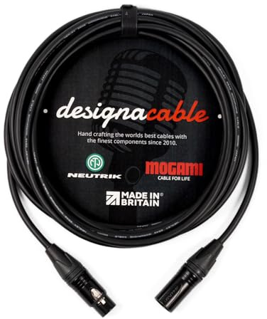 designacable.com 5m - Low Capacitance' Balanced XLR Cable - Handmade in the UK using Mogami W2549 Microphone Cable & Neutrik NC3FXX-B & NC3MXX-B XLR connectors.