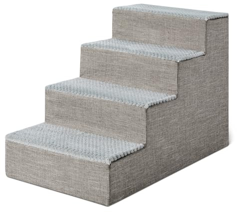 Amazon Basics - Scaletta per Cani da 46,7cm, Scaletta a 4 Gradini per Letto e Divano Alti, Scala con Base Antiscivolo da Interno per Cani e Gatti, Grigio