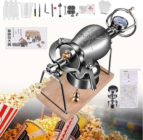 Chinese Traditional Popcorn Maker,Hand Popcorn Machine, High Pressure Popcorn Maker Machine Stainless Steel,Birthday Outdoor Entertainment Party(320ml)