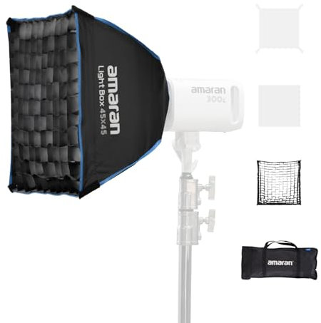 Amaran Light Box 45x45cm Boîte à lumière avec Monture Bowens, modeleur de lumière carré à Installation Rapide avec Diffusion & Grille pour Photo & vidéo, Portable & léger avec Sac de Transport