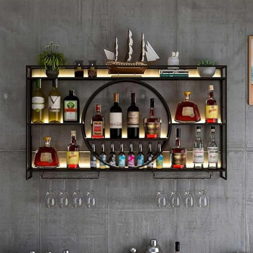 Wall Mounted Breakfast Bar,Bottle Rack for Fridge Shelf Bar Accessories Home Pub Outdoor Wine Unit Metal Racks Free Standing Slim Tall Glass Under(Size:120 * 15 * 80cm,Color:Black)