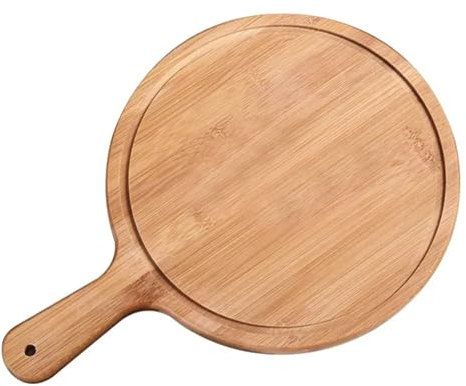 WLIHDB Pizza Spatula Wooden Pizza Board Round With Hand Pizza Baking Tray Pizza Stone Cutting Board Platter Pizza Cake Bakeware Tools For Kitchen(10inch)