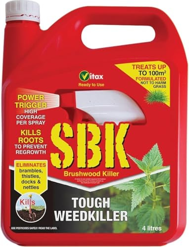 SBK Brushwood Killer Ready to Use 4L – Tough Weed Killer for Brambles, Nettles, Woody Weeds and Tree Stumps – Deep Root Penetration – Ready-to-Use Garden Weed Control Spray